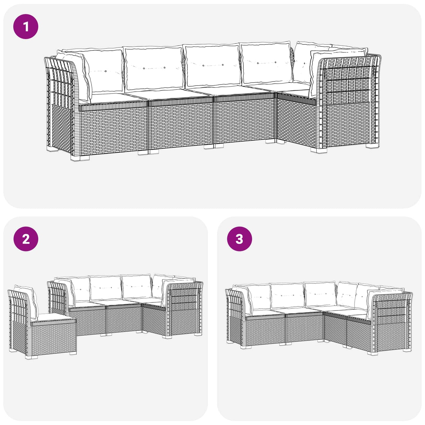 5-Zits Tuin Sofa met Kussens Rattan Look PP Lichtgrijs