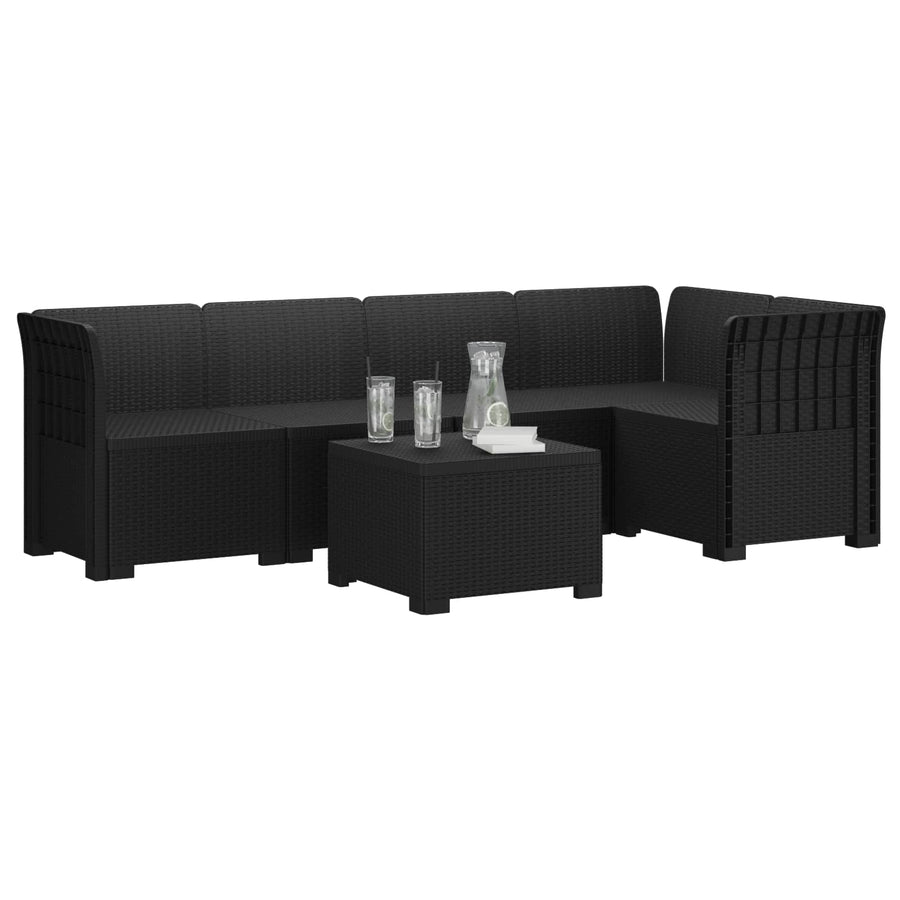 5-Zits Tuin Sofa Rattan Look PP Antraciet