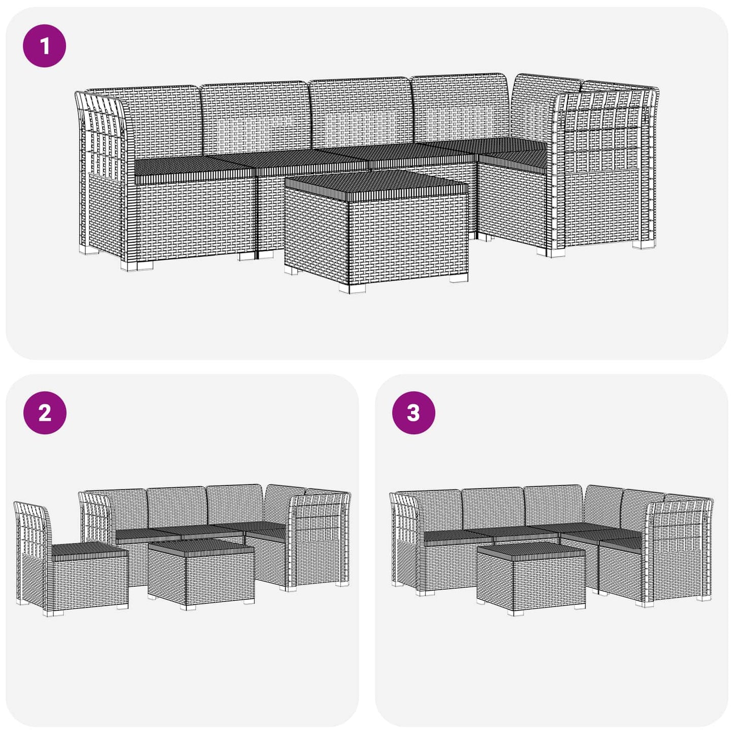 5-Zits Tuin Sofa Rattan Look PP Antraciet
