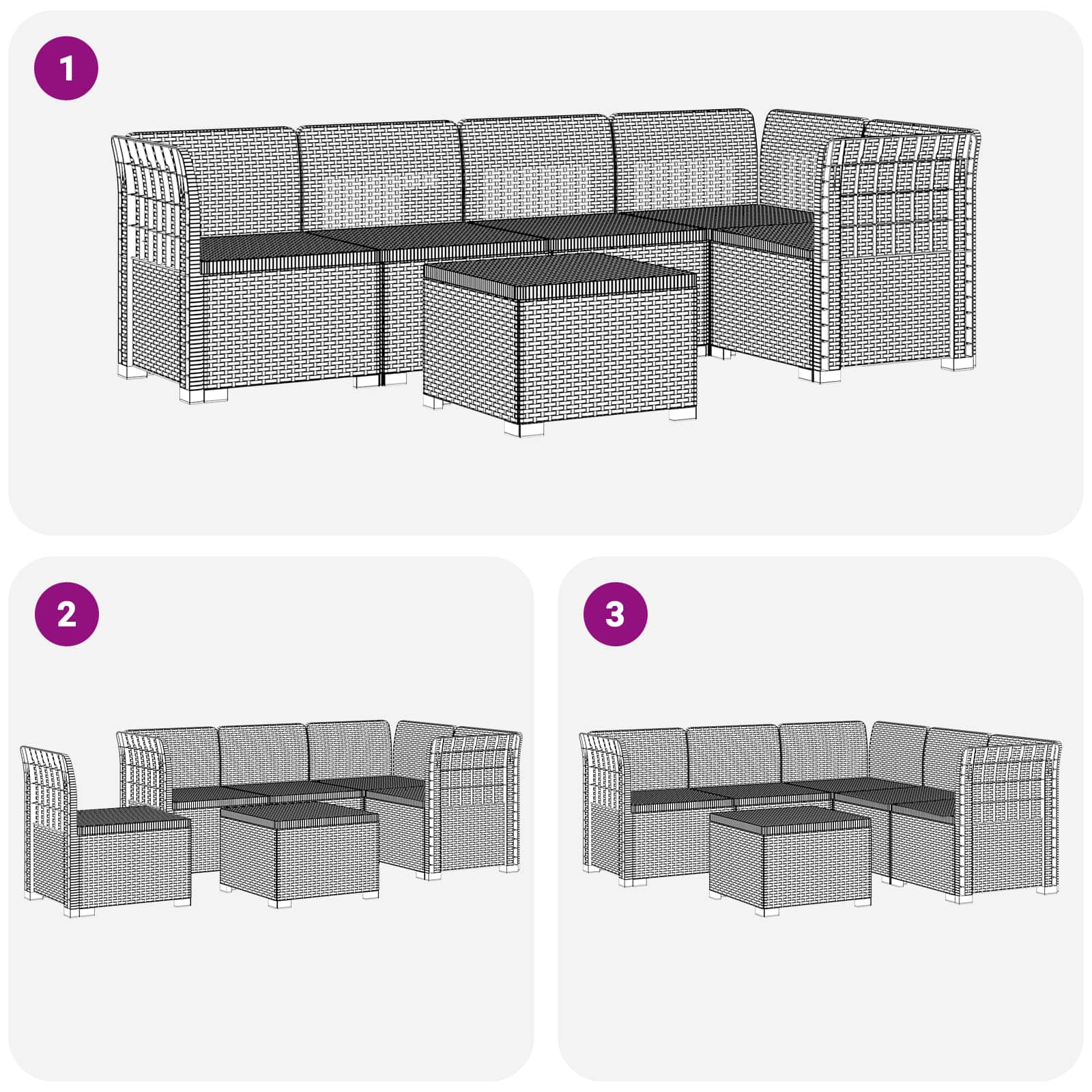 5-Zits Tuin Sofa Rattan Look PP Antraciet