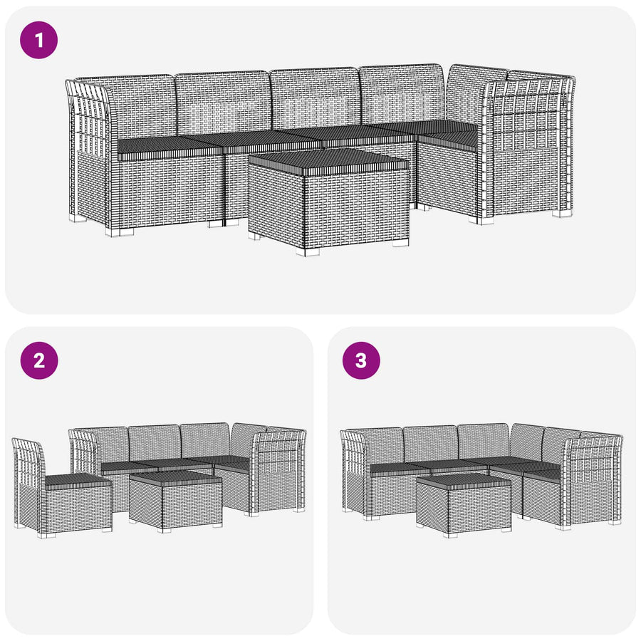 5-Zits Tuin Sofa Rattan Look PP Antraciet