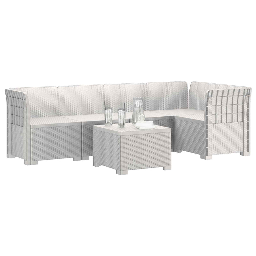 5-Zits Tuin Sofa Rattan Look PP Wit