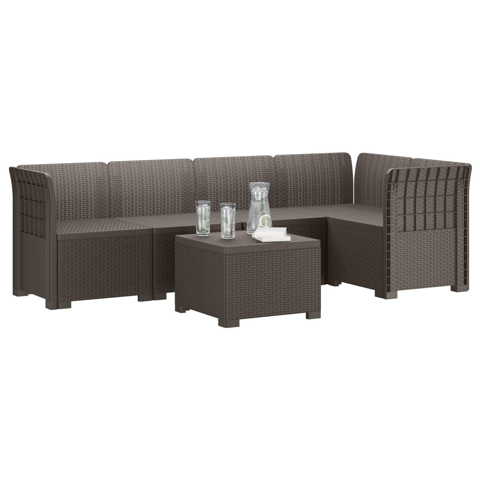 5-Zits Tuin Sofa Rattan Look PP Lichtgrijs