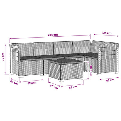 5-Zits Tuin Sofa Rattan Look PP Lichtgrijs