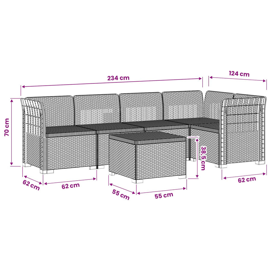 5-Zits Tuin Sofa Rattan Look PP Lichtgrijs