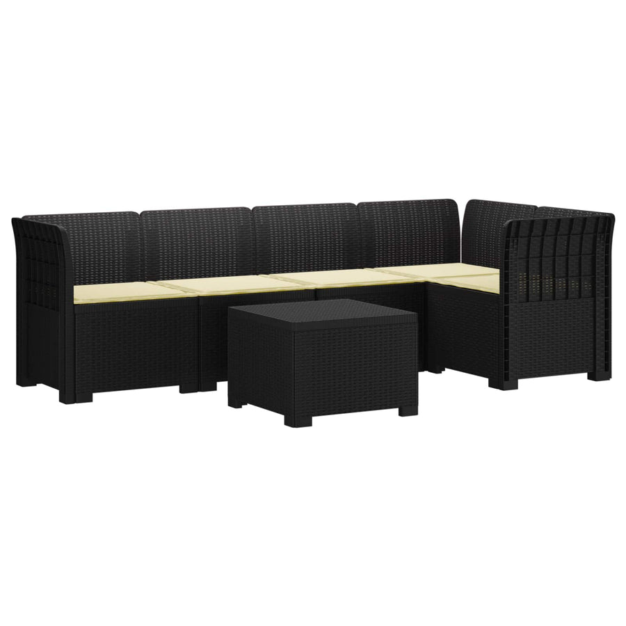 5-Zits Tuin Sofa met Kussens Rattan Look PP Antraciet