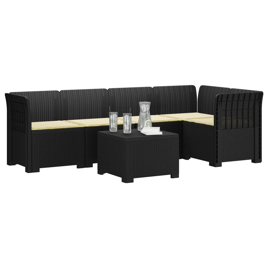 5-Zits Tuin Sofa met Kussens Rattan Look PP Antraciet