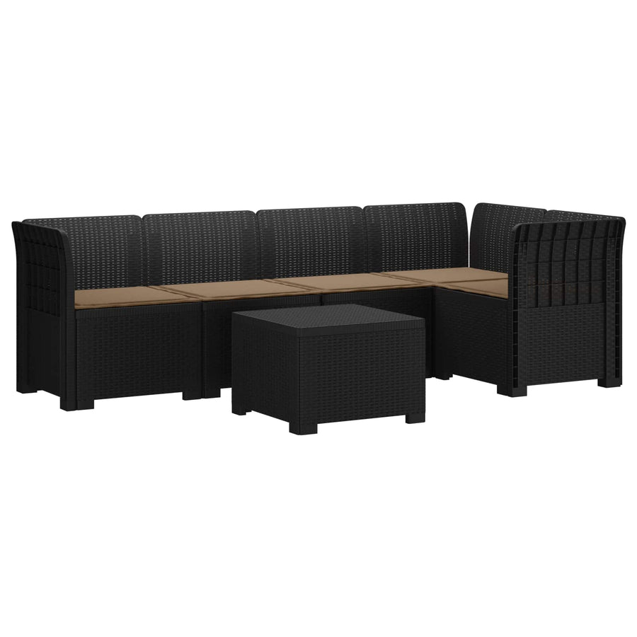 5-Zits Tuin Sofa met Kussens Rattan Look PP Antraciet