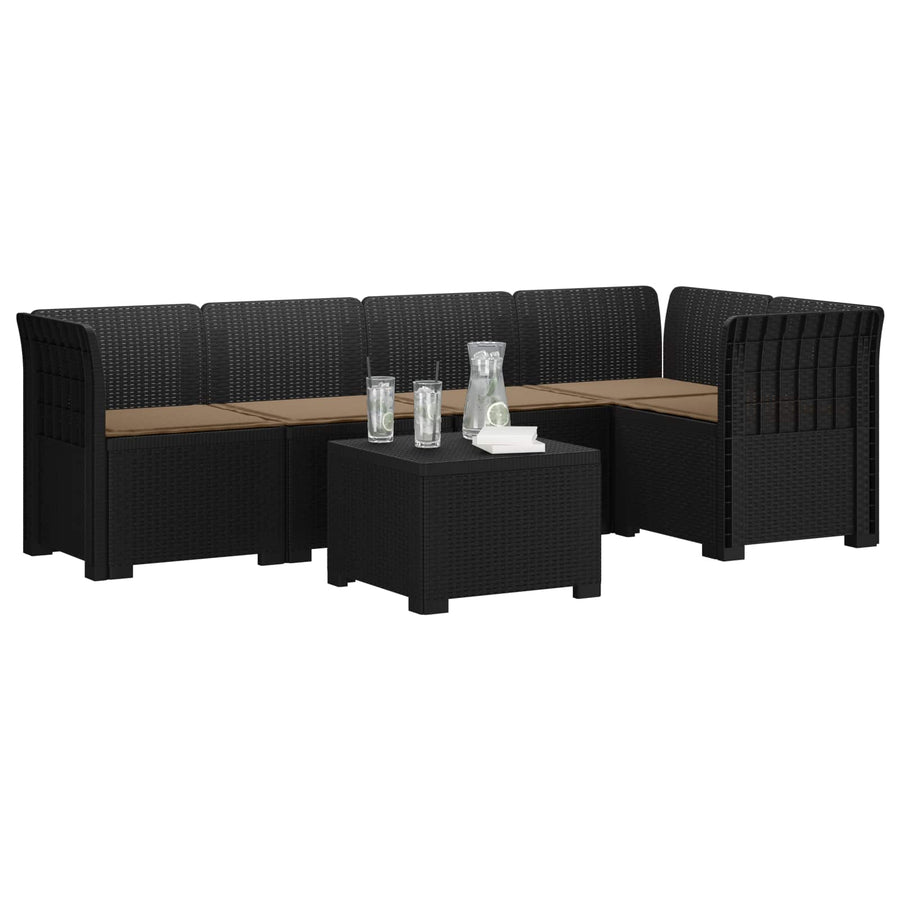 5-Zits Tuin Sofa met Kussens Rattan Look PP Antraciet