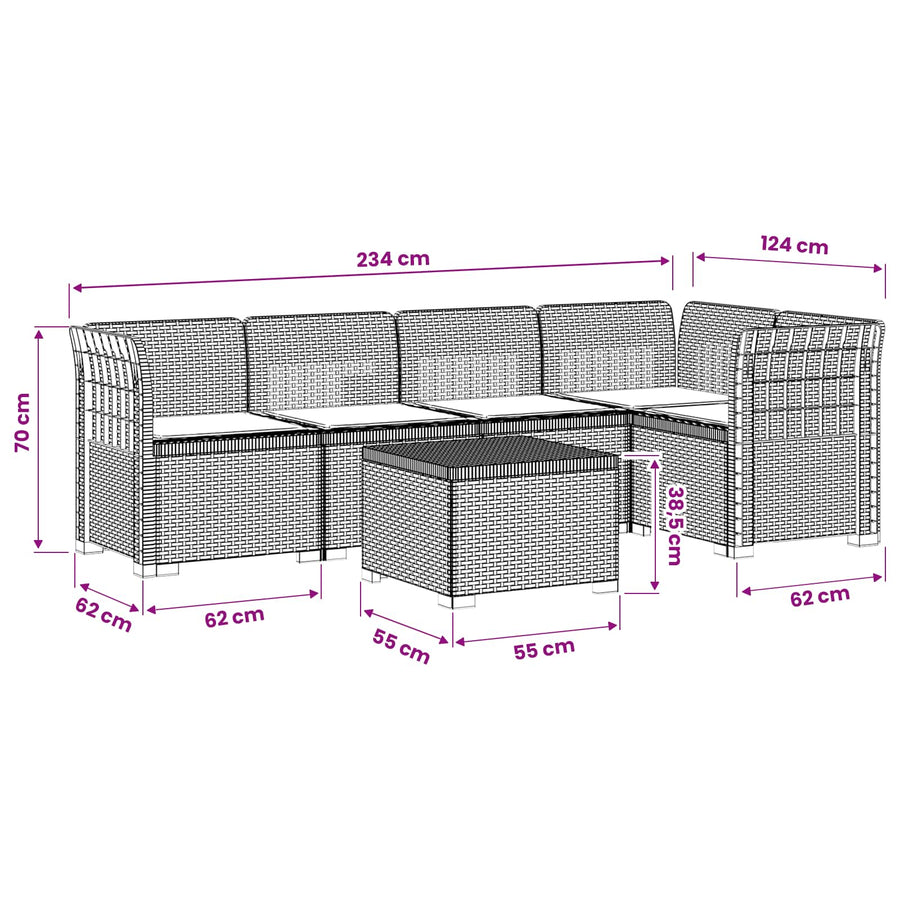 5-Zits Tuin Sofa met Kussens Rattan Look PP Antraciet