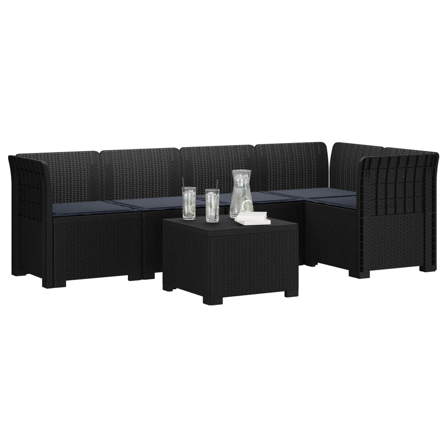 5-Zits Tuin Sofa met Kussens Rattan Look PP Antraciet