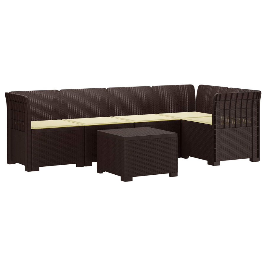5-Zits Tuin Sofa met Kussens Rattan Look PP Bruin