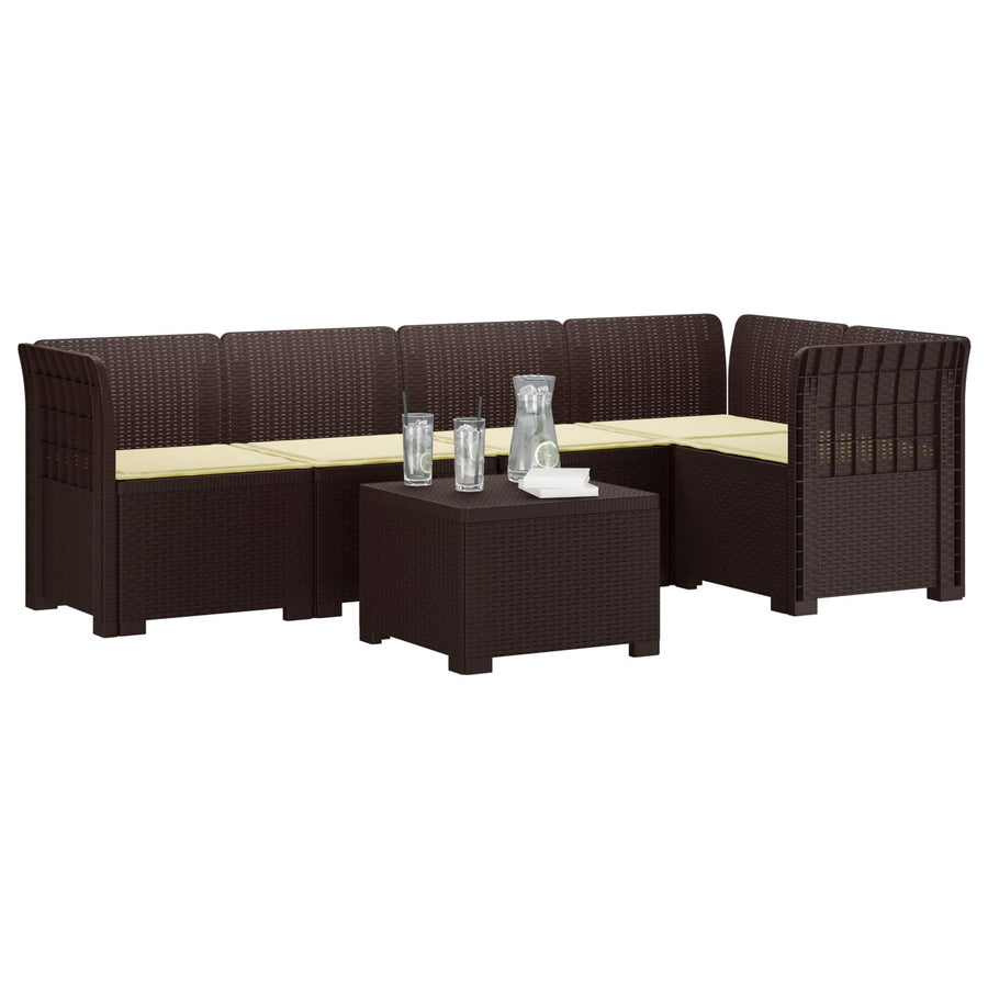 5-Zits Tuin Sofa met Kussens Rattan Look PP Bruin
