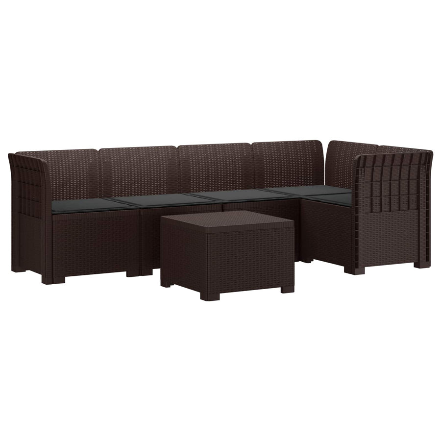 5-Zits Tuin Sofa met Kussens Rattan Look PP Bruin