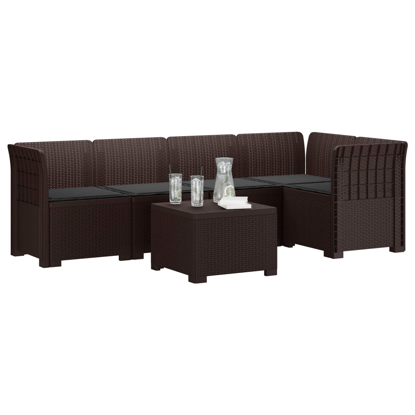 5-Zits Tuin Sofa met Kussens Rattan Look PP Bruin