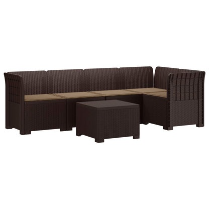 5-Zits Tuin Sofa met Kussens Rattan Look PP Bruin