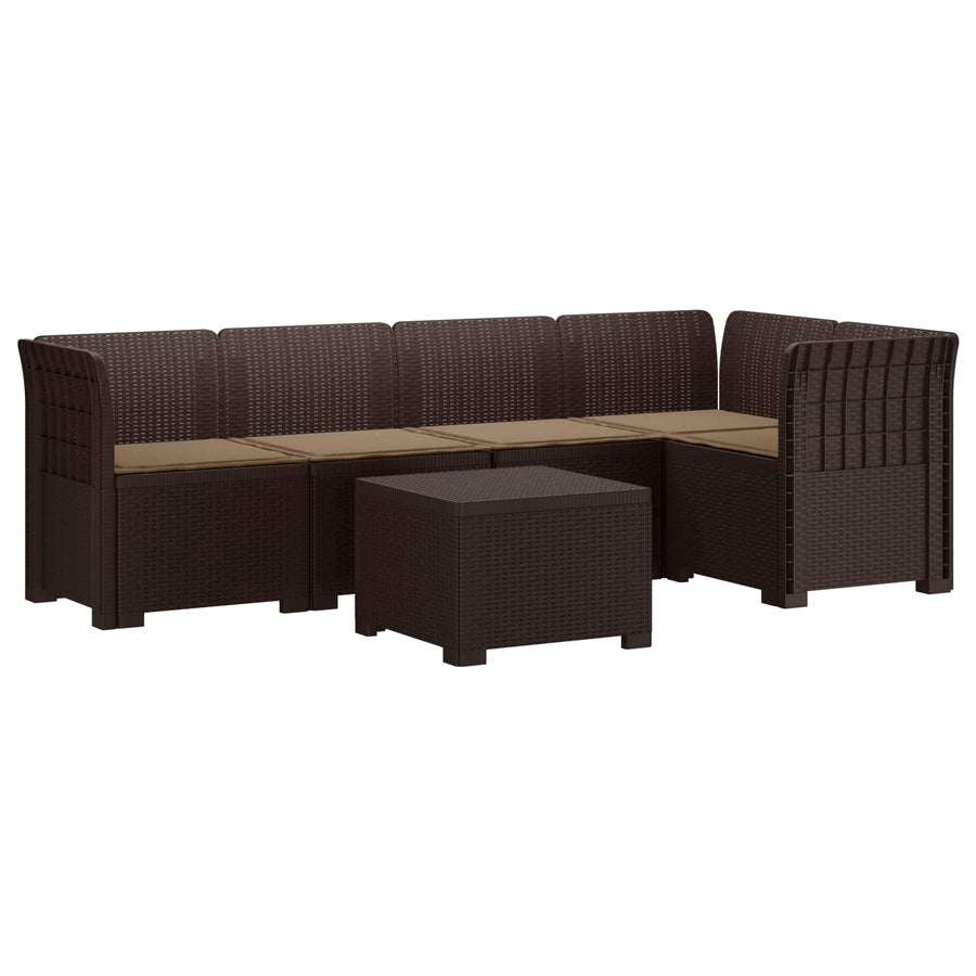 5-Zits Tuin Sofa met Kussens Rattan Look PP Bruin