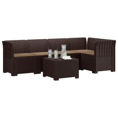 5-Zits Tuin Sofa met Kussens Rattan Look PP Bruin