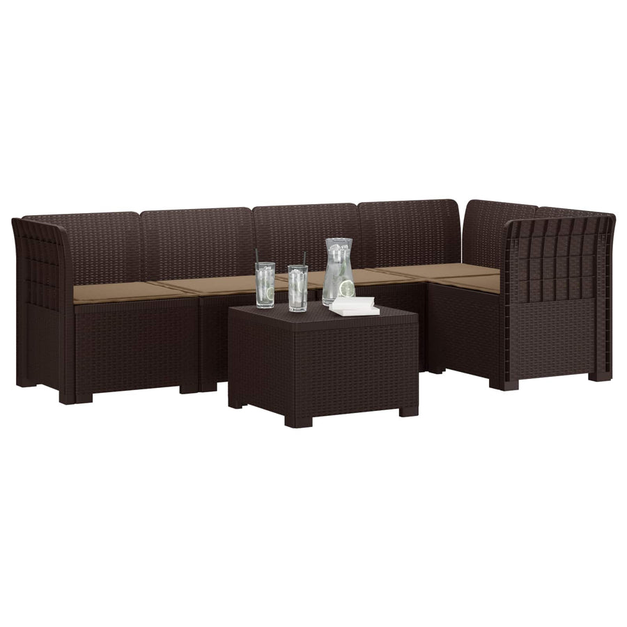 5-Zits Tuin Sofa met Kussens Rattan Look PP Bruin
