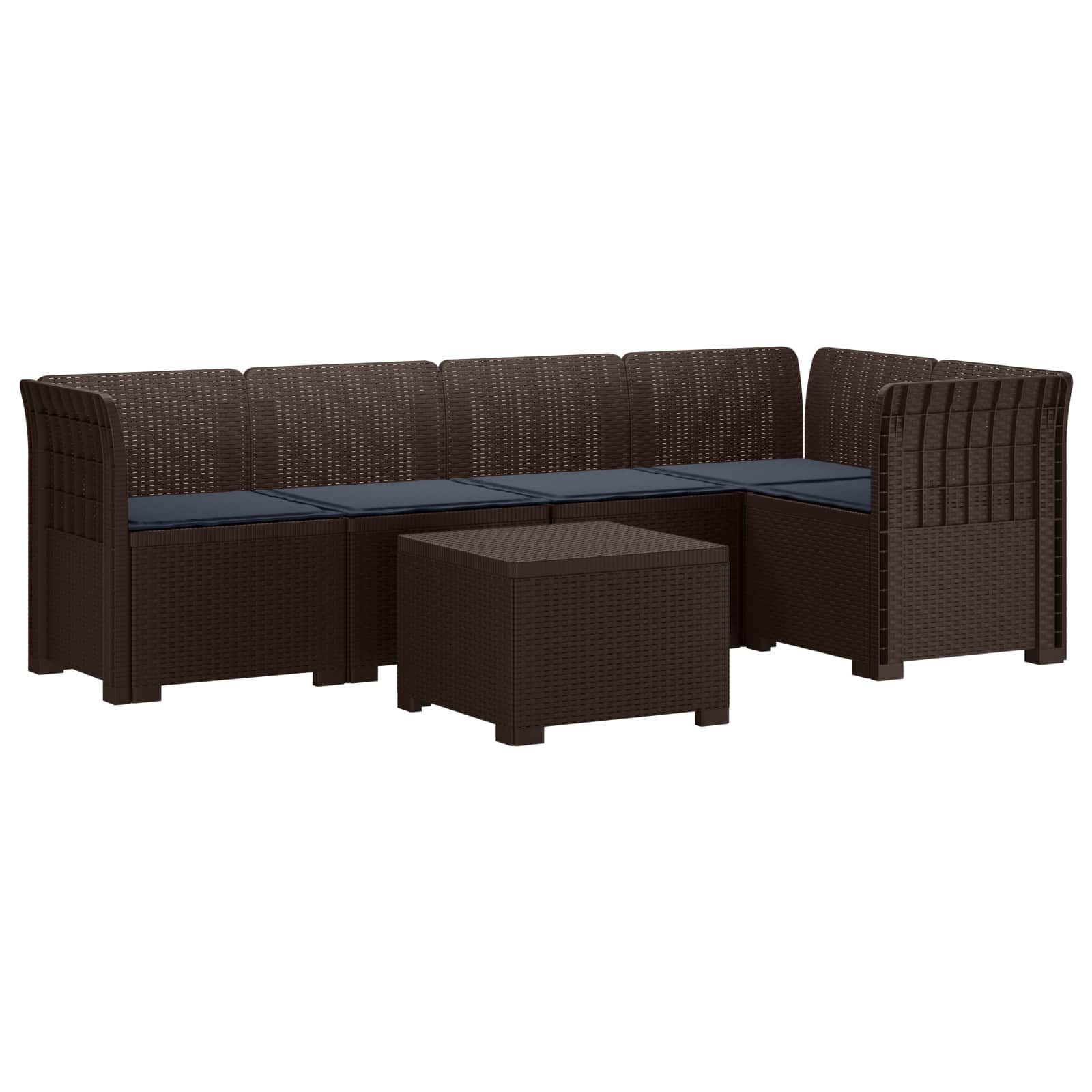 5-Zits Tuin Sofa met Kussens Rattan Look PP Bruin