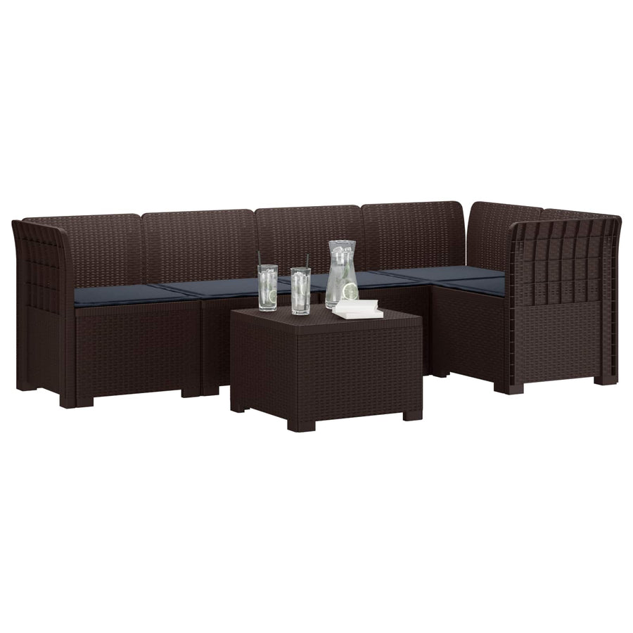 5-Zits Tuin Sofa met Kussens Rattan Look PP Bruin
