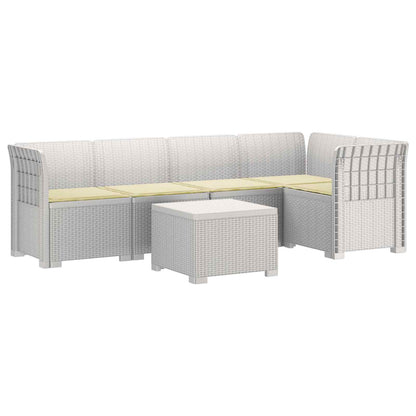 5-Zits Tuin Sofa met Kussens Rattan Look PP Wit
