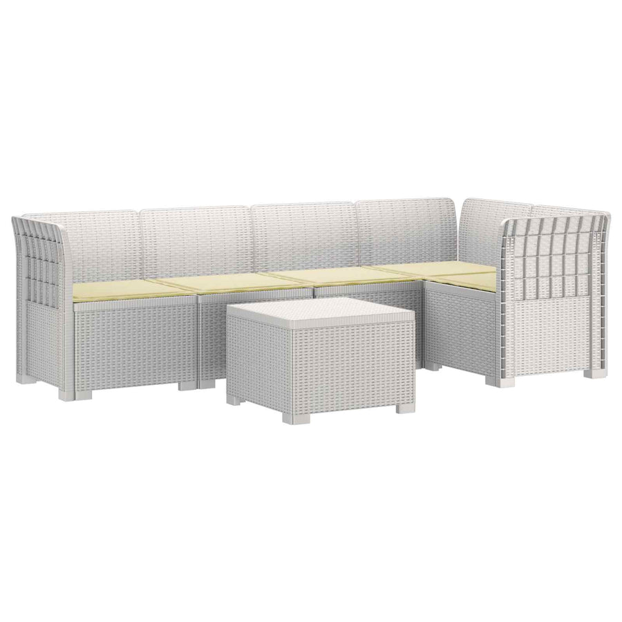 5-Zits Tuin Sofa met Kussens Rattan Look PP Wit