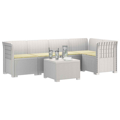 5-Zits Tuin Sofa met Kussens Rattan Look PP Wit