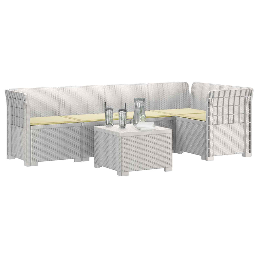5-Zits Tuin Sofa met Kussens Rattan Look PP Wit