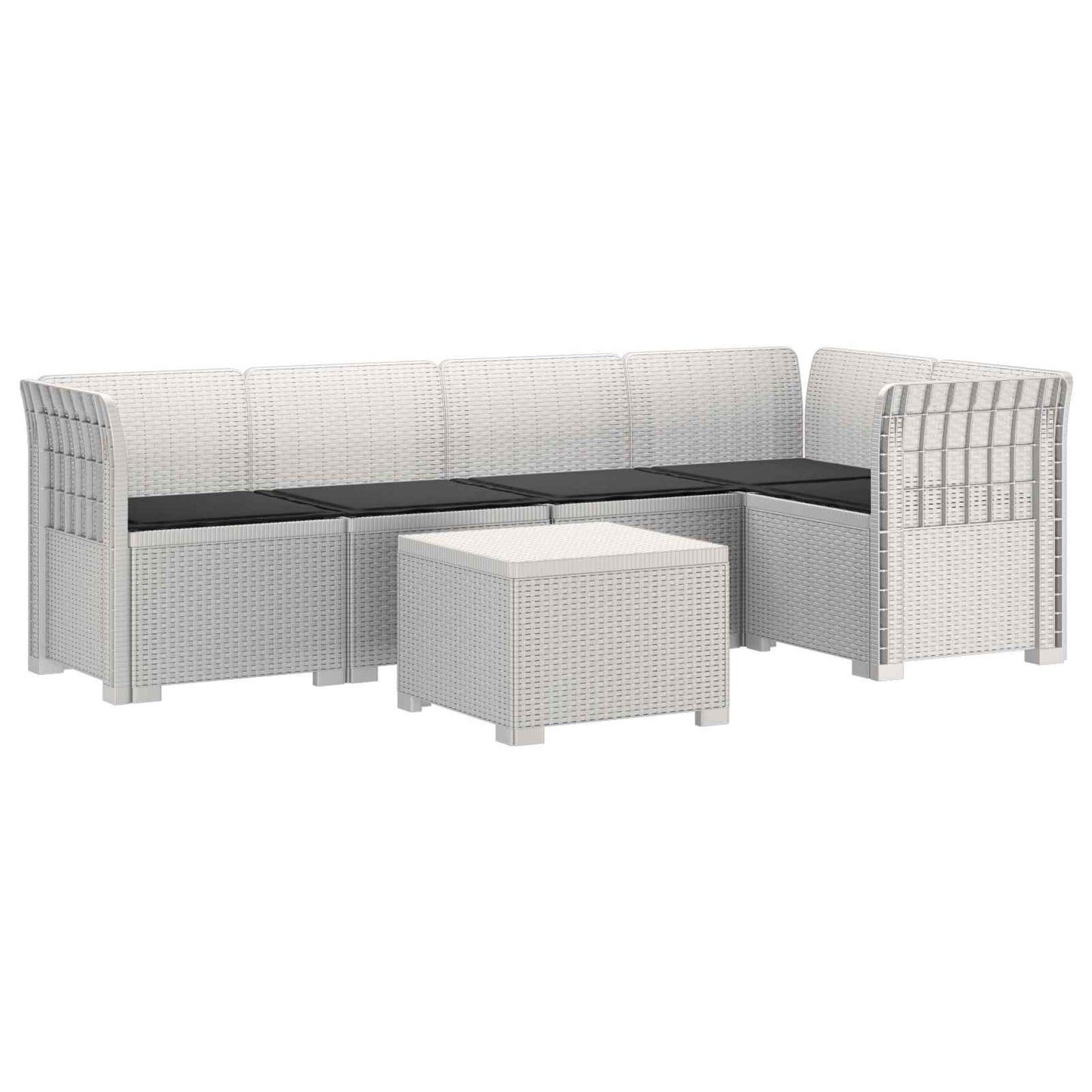 5-Zits Tuin Sofa met Kussens Rattan Look PP Wit