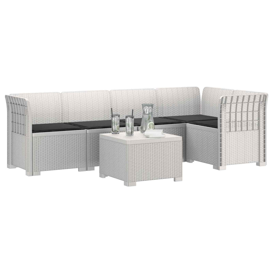 5-Zits Tuin Sofa met Kussens Rattan Look PP Wit