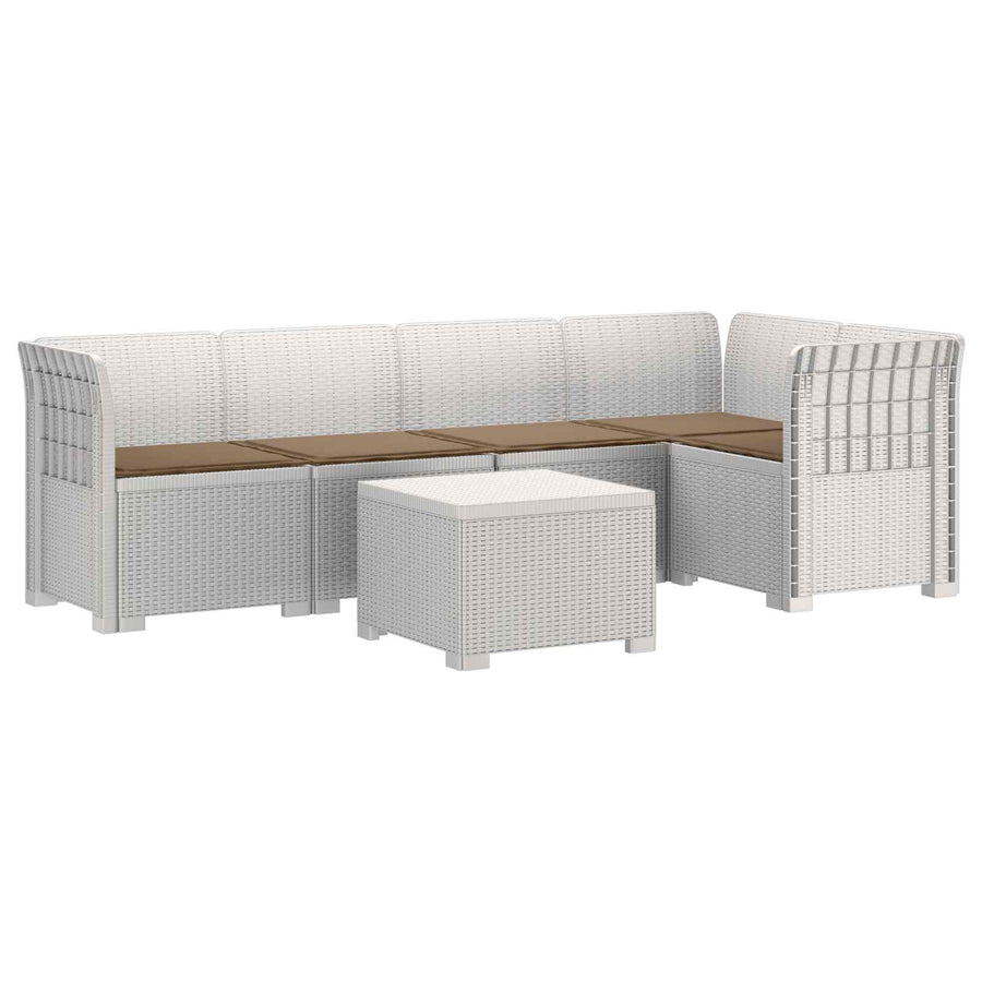 5-Zits Tuin Sofa met Kussens Rattan Look PP Wit