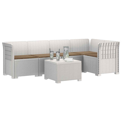 5-Zits Tuin Sofa met Kussens Rattan Look PP Wit