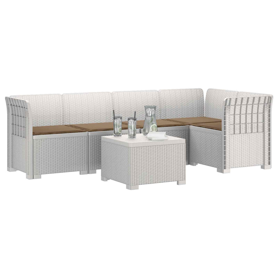 5-Zits Tuin Sofa met Kussens Rattan Look PP Wit