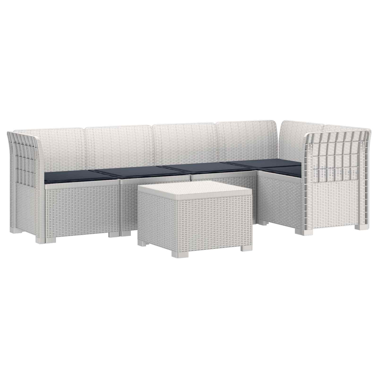 5-Zits Tuin Sofa met Kussens Rattan Look PP Wit