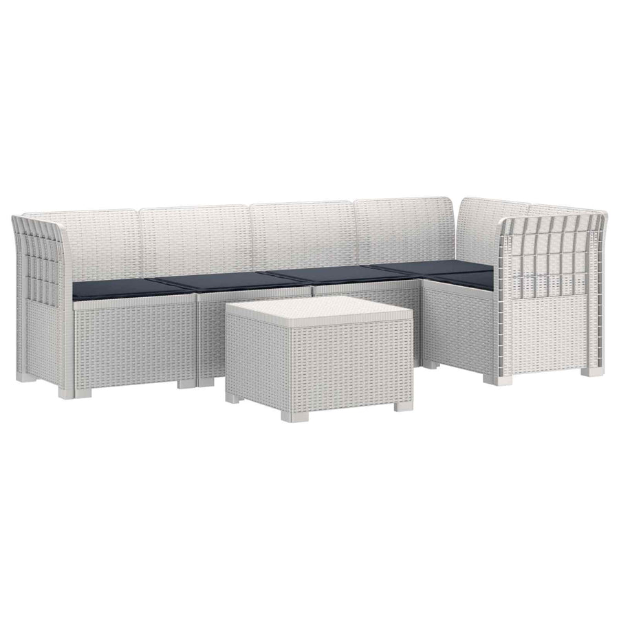 5-Zits Tuin Sofa met Kussens Rattan Look PP Wit