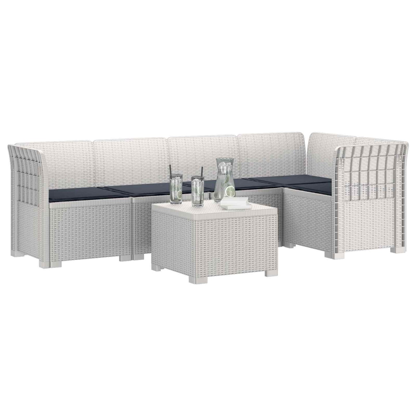 5-Zits Tuin Sofa met Kussens Rattan Look PP Wit