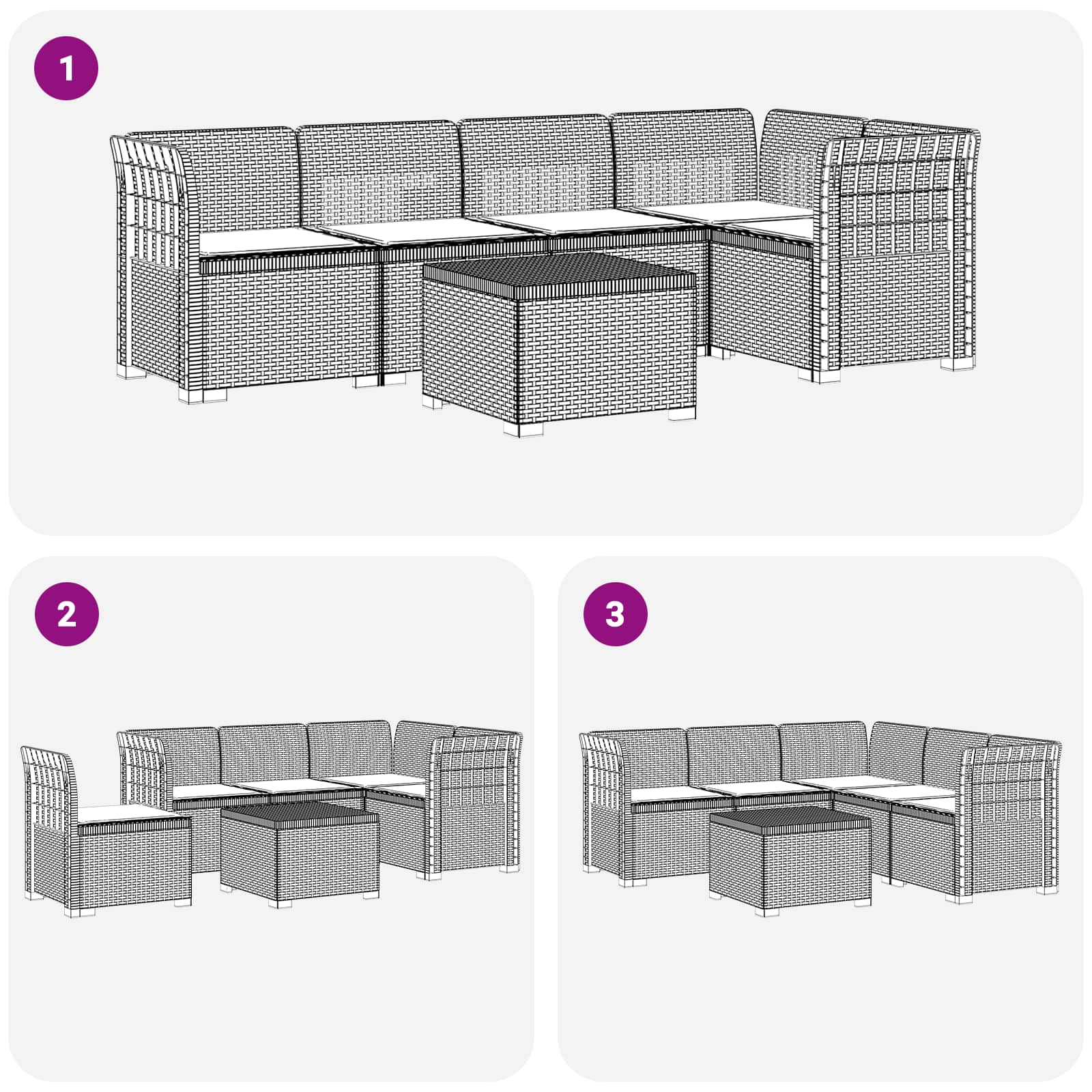 5-Zits Tuin Sofa met Kussens Rattan Look PP Wit