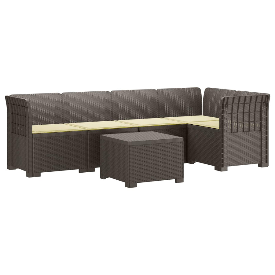 5-Zits Tuin Sofa met Kussens Rattan Look PP Lichtgrijs