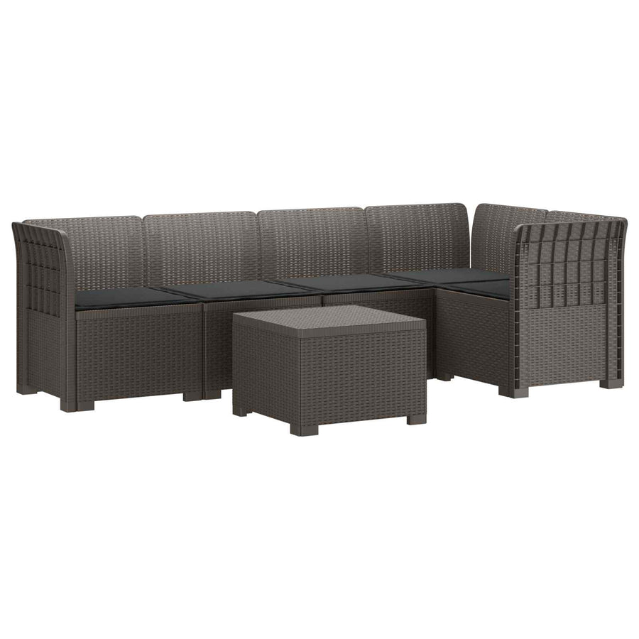 5-Zits Tuin Sofa met Kussens Rattan Look PP Lichtgrijs