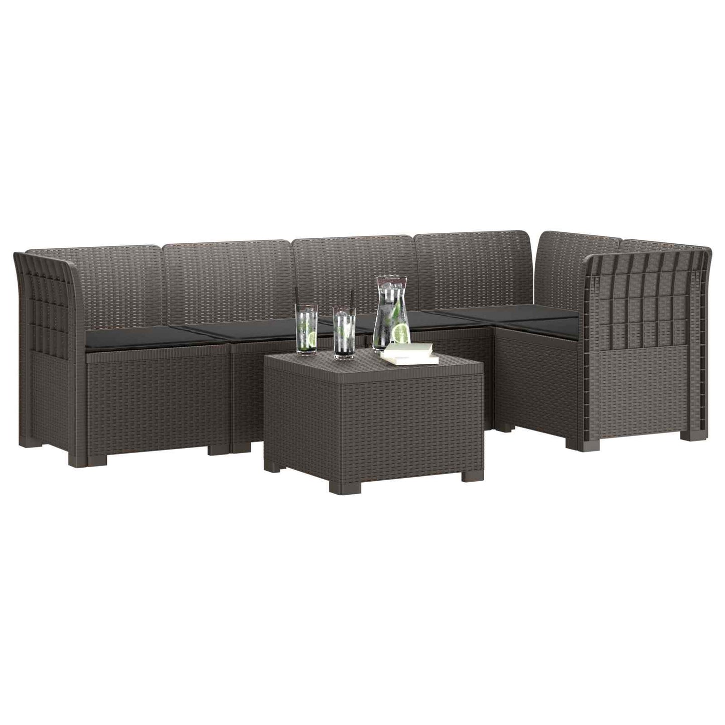 5-Zits Tuin Sofa met Kussens Rattan Look PP Lichtgrijs