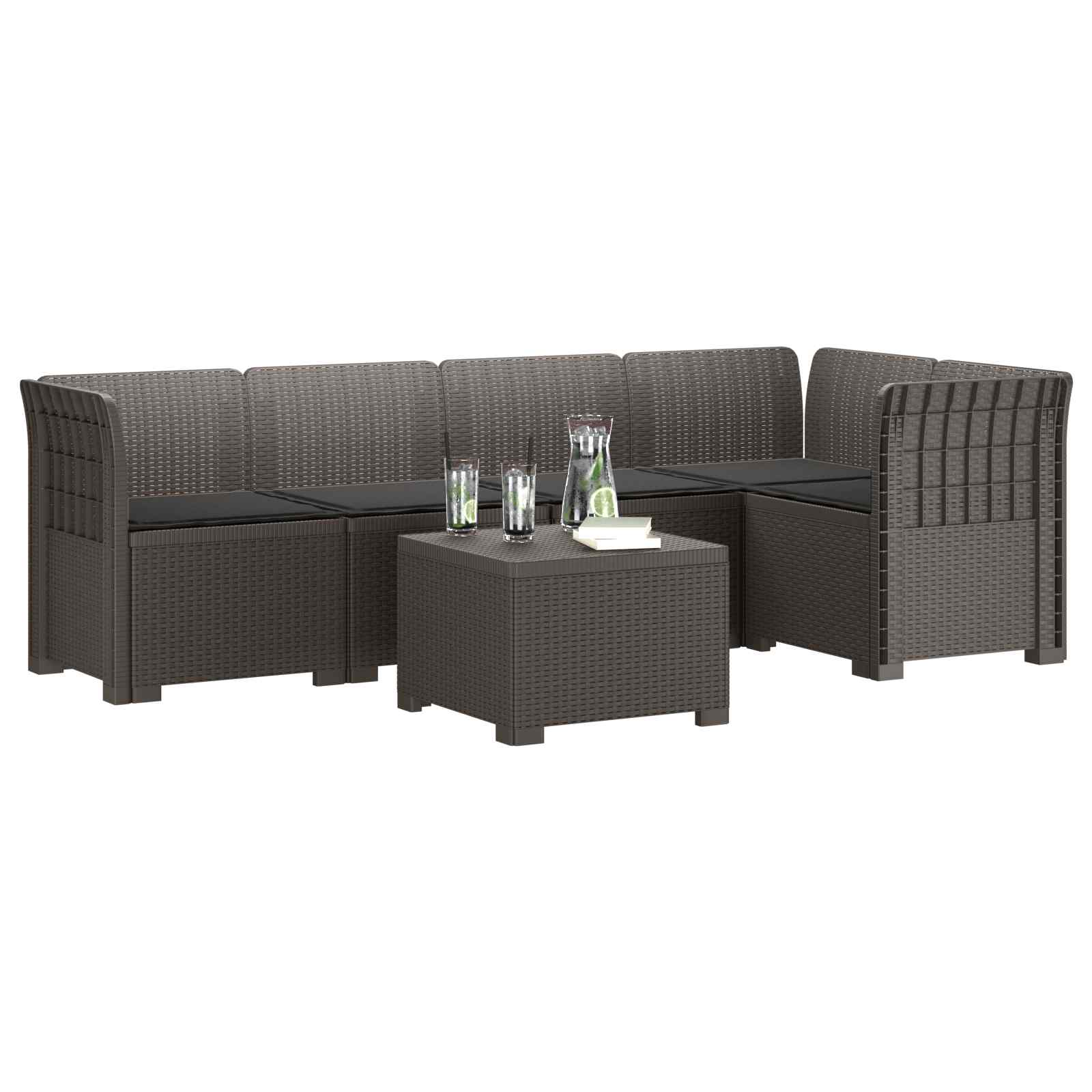 5-Zits Tuin Sofa met Kussens Rattan Look PP Lichtgrijs