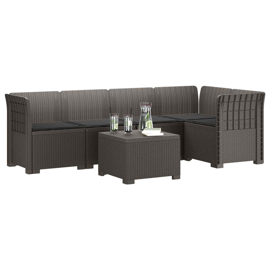 5-Zits Tuin Sofa met Kussens Rattan Look PP Lichtgrijs