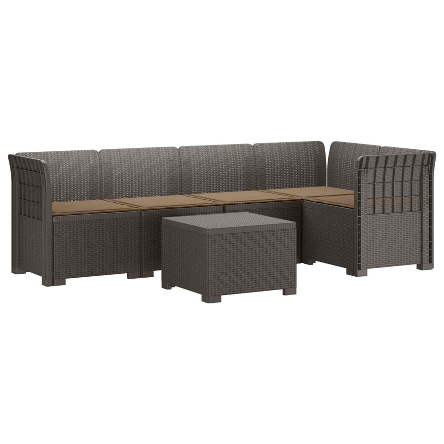 5-Zits Tuin Sofa met Kussens Rattan Look PP Lichtgrijs