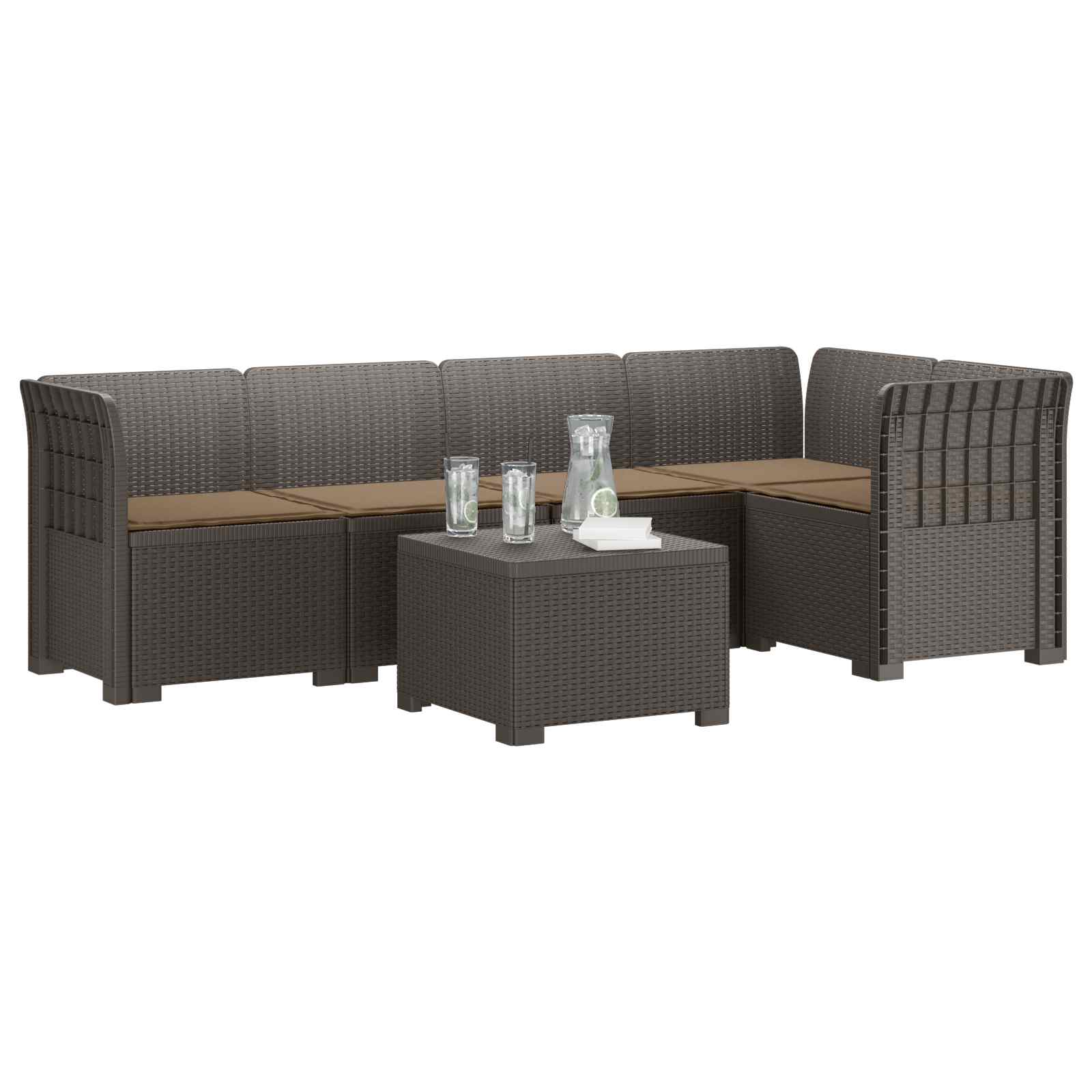 5-Zits Tuin Sofa met Kussens Rattan Look PP Lichtgrijs