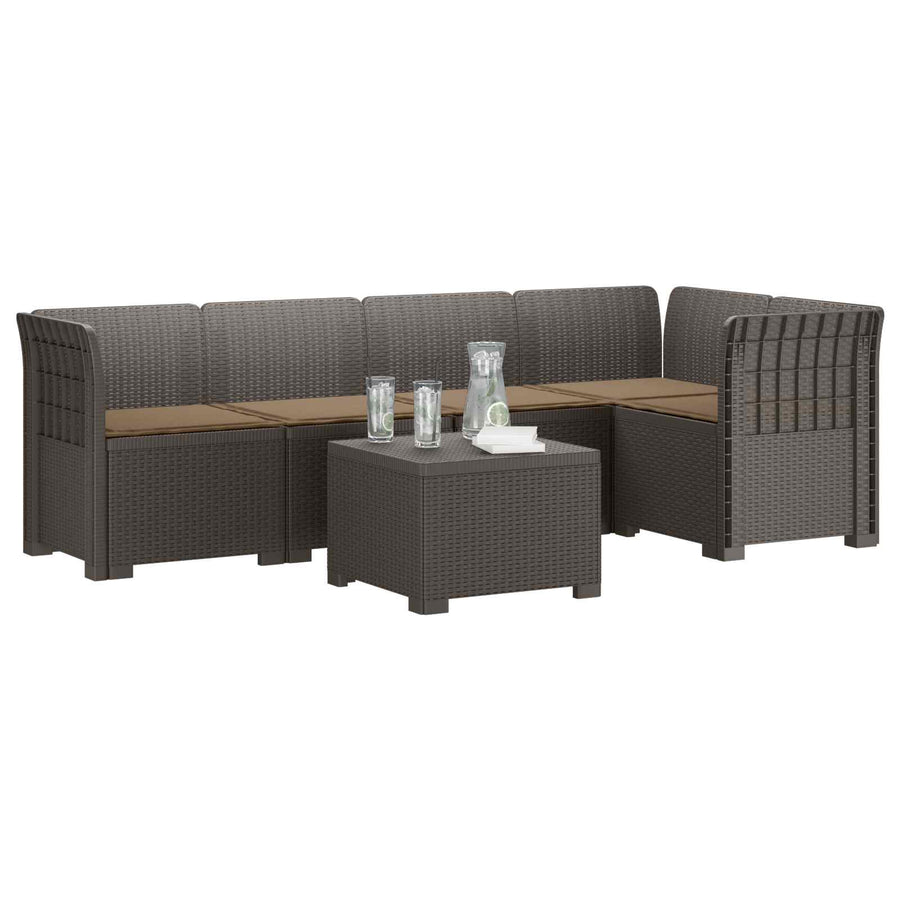 5-Zits Tuin Sofa met Kussens Rattan Look PP Lichtgrijs