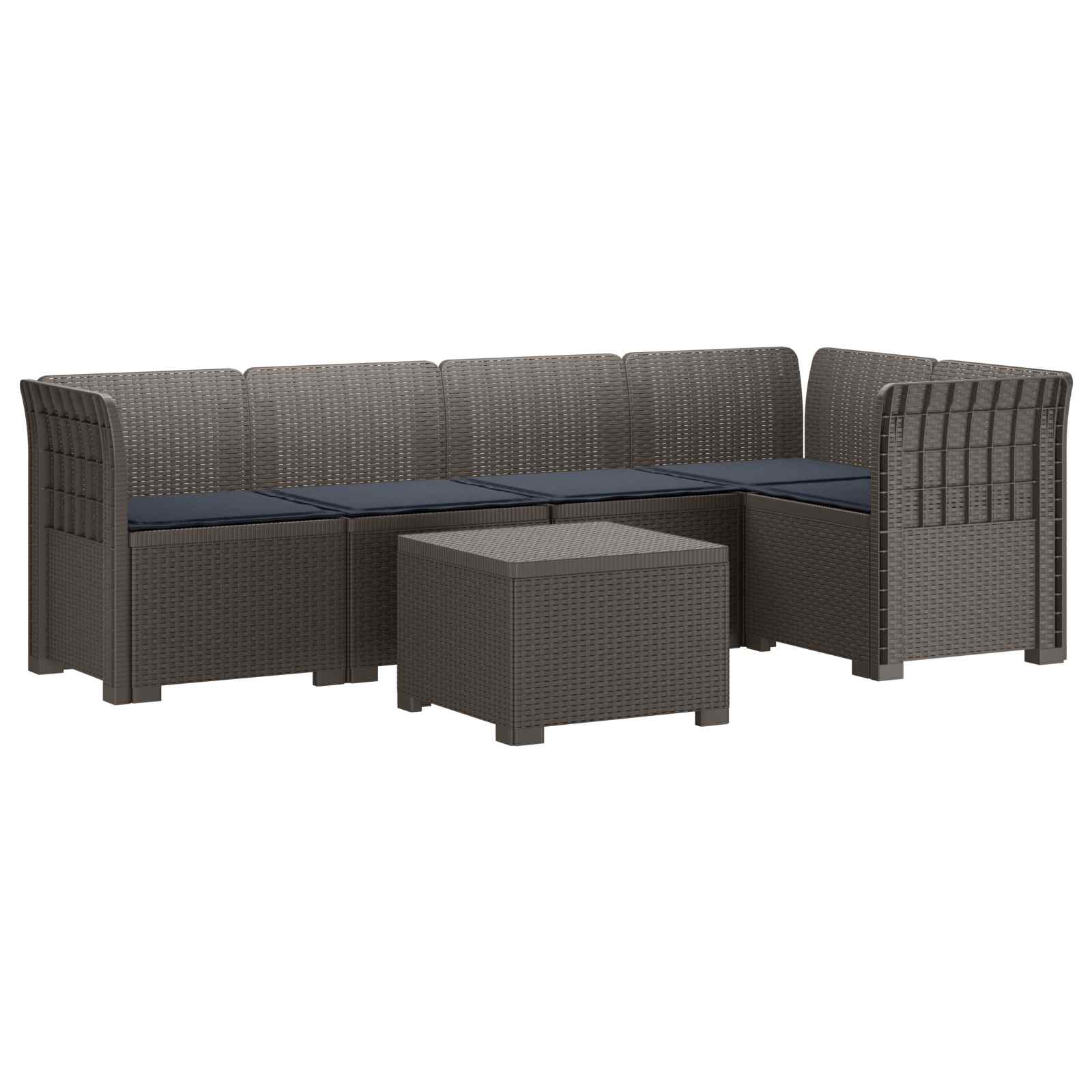 5-Zits Tuin Sofa met Kussens Rattan Look PP Lichtgrijs