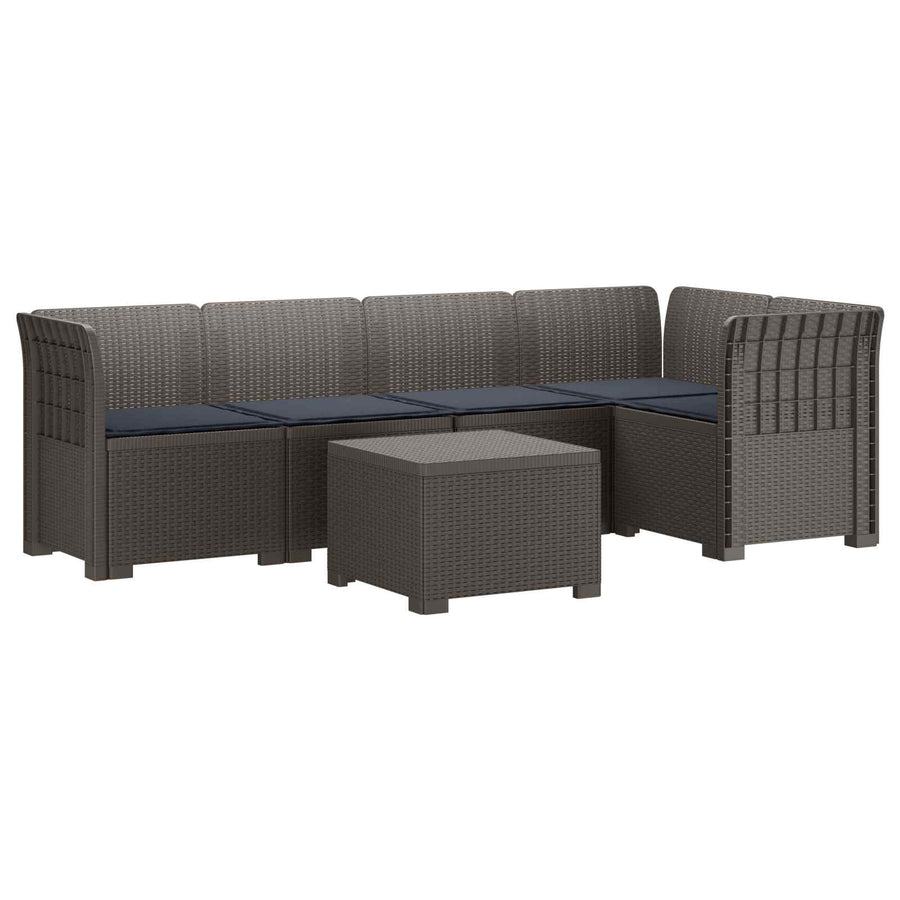5-Zits Tuin Sofa met Kussens Rattan Look PP Lichtgrijs