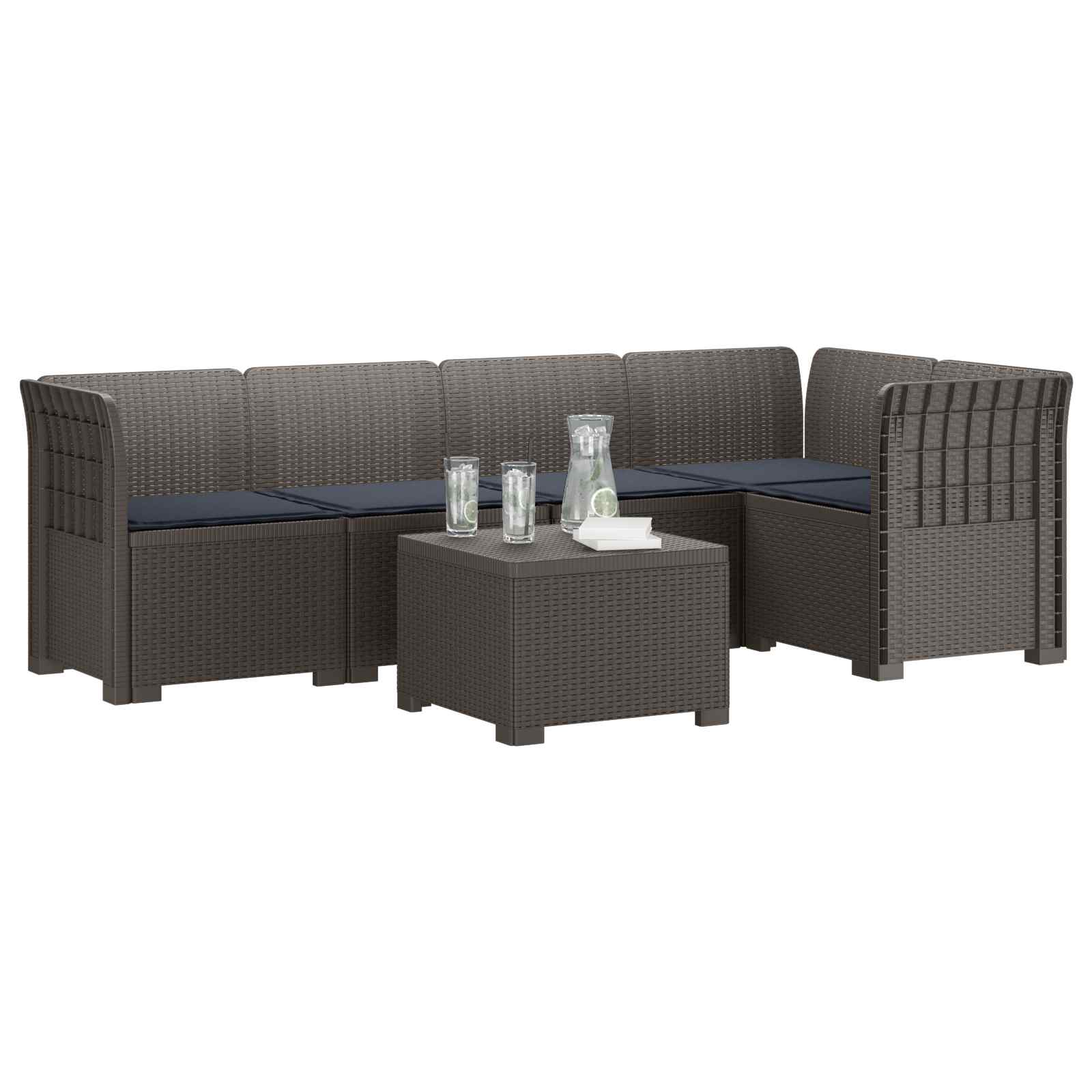 5-Zits Tuin Sofa met Kussens Rattan Look PP Lichtgrijs