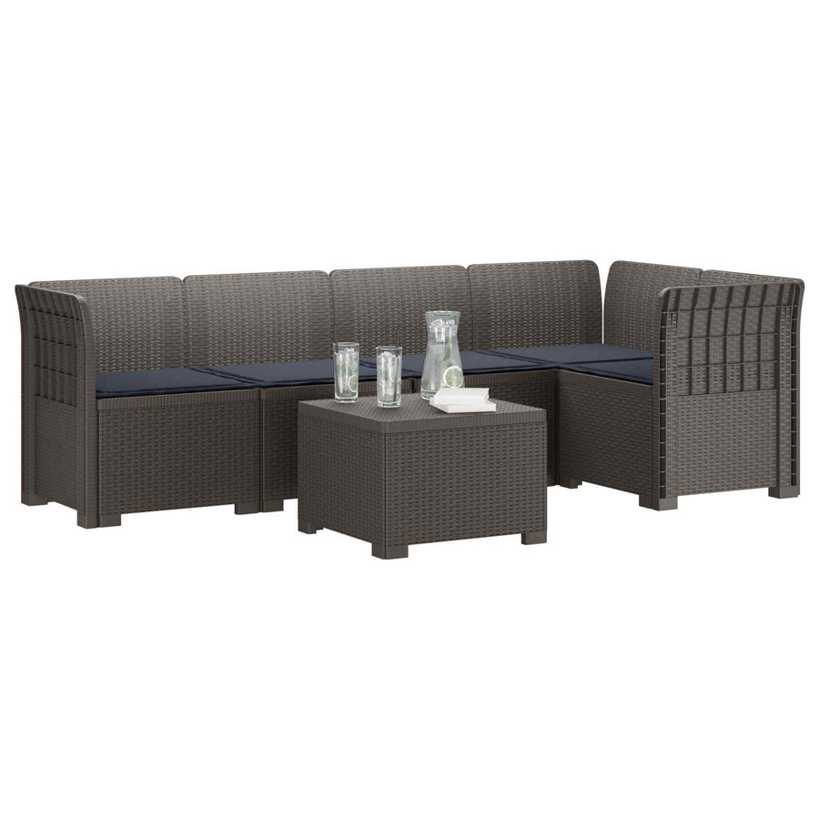 5-Zits Tuin Sofa met Kussens Rattan Look PP Lichtgrijs